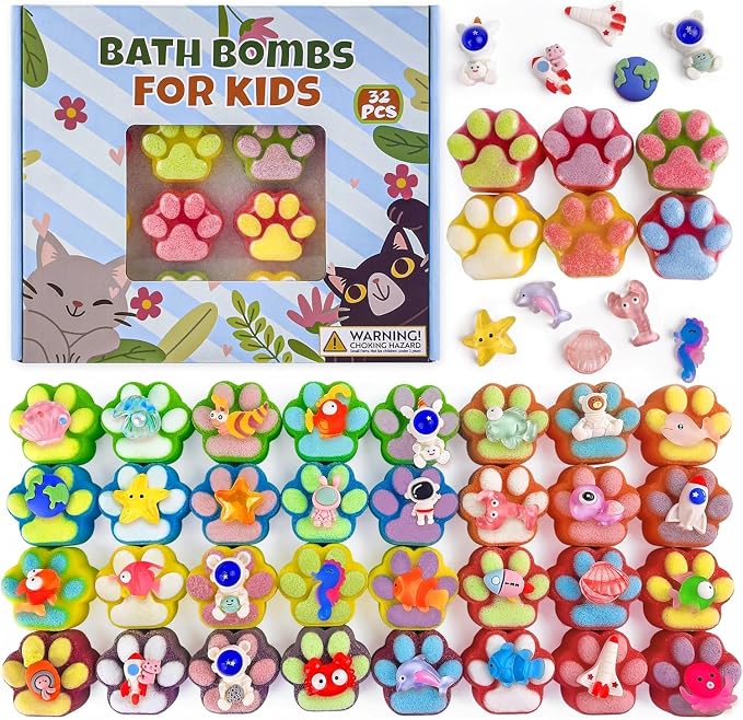 Bath Bombs for Kids with Surprise Inside, 32 Pack Paw Bath Bombs with Toy - Image 7