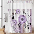 No Hook Purple Flower Shower Curtain by Nesphy