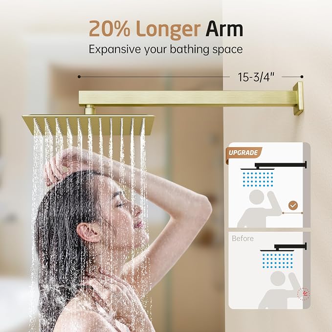 KES Gold Shower Faucet Set, Shower System 10 Inches Rain Shower Head - Image 8
