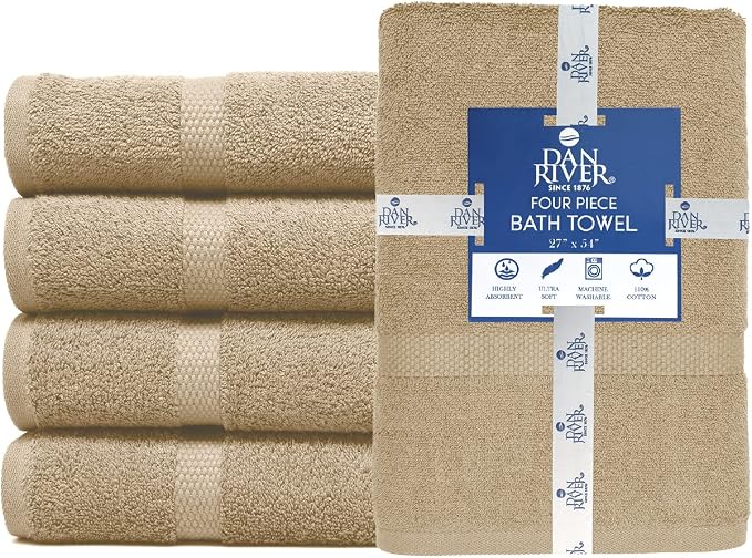 DAN RIVER Bath Towels Set of 4, 27 x 54 Inches, 100% Cotton, Larger & Lighter - Image 3
