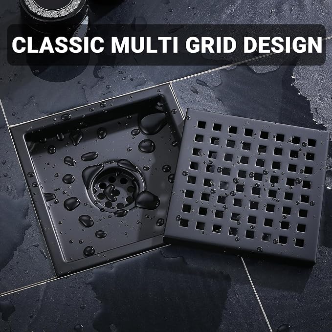 4 Inch Square Shower Floor Drain, Stainless Steel Black Shower Drain Kit - Image 7