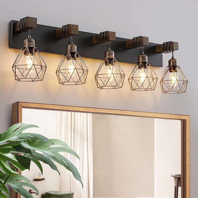 Black Gold Farmhouse Bathroom Light Fixtures, 5-Light Bathroom Lighting by LIGHTUPYOURLIFE