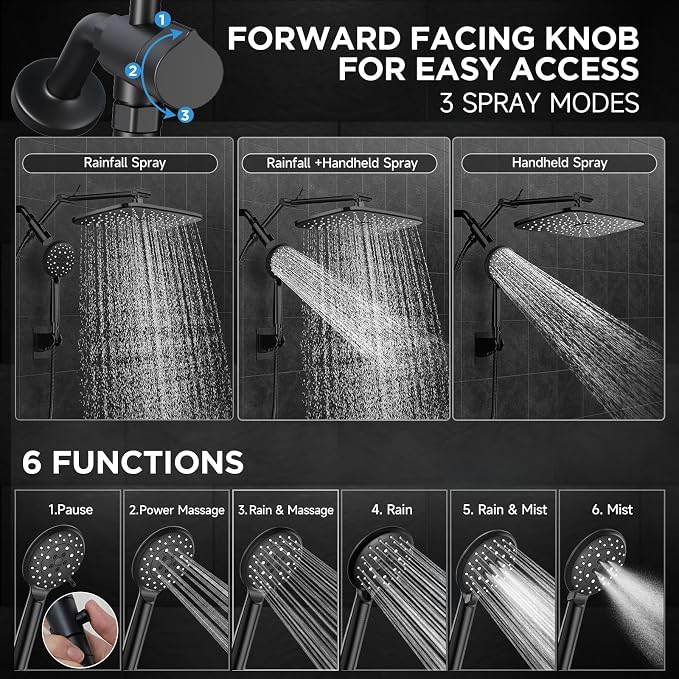 Veken 11.8'' Rain Black Shower Head - Image 3