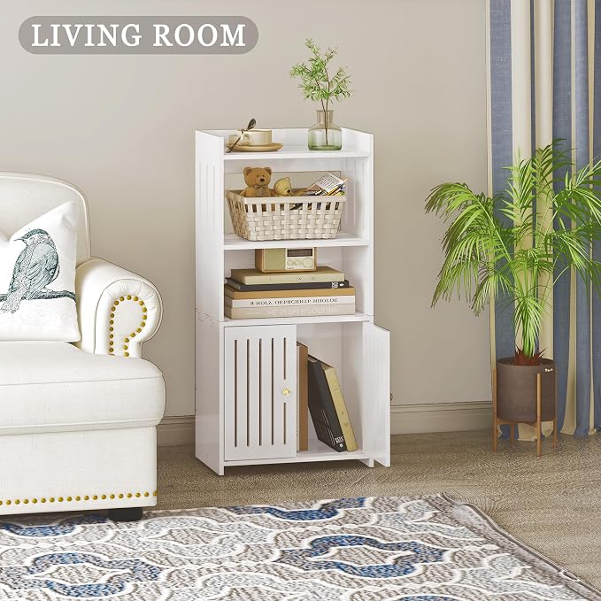 Bathroom Storage Cabinet, 4-Tier White Floor Cabinet Freestanding Organizer - Image 4