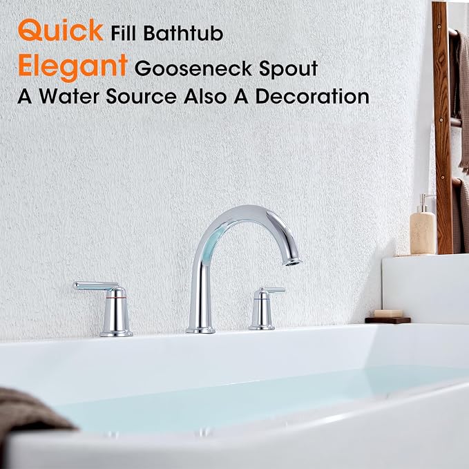 Roman Bathtub Faucet with Rough-in Valve 3 Hole Widespread Deck Mount Bath - Image 2