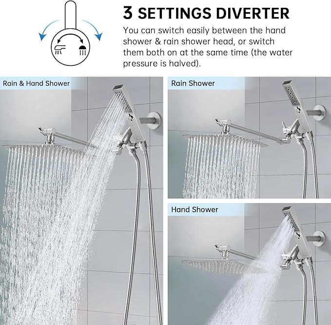G-Promise All Metal 12 Inch Dual Square Shower Head - Image 2