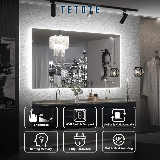 TETOTE 40 x 24 LED Backlit Vanity Mirror Bathroom, 3Color White/Warm/Natural - Image 8