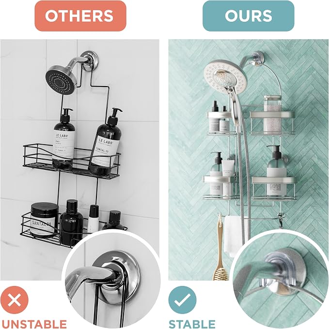 Zenith Expandable Handheld Shower Head/Large Bottle Caddy, Stainless Steel - Image 8
