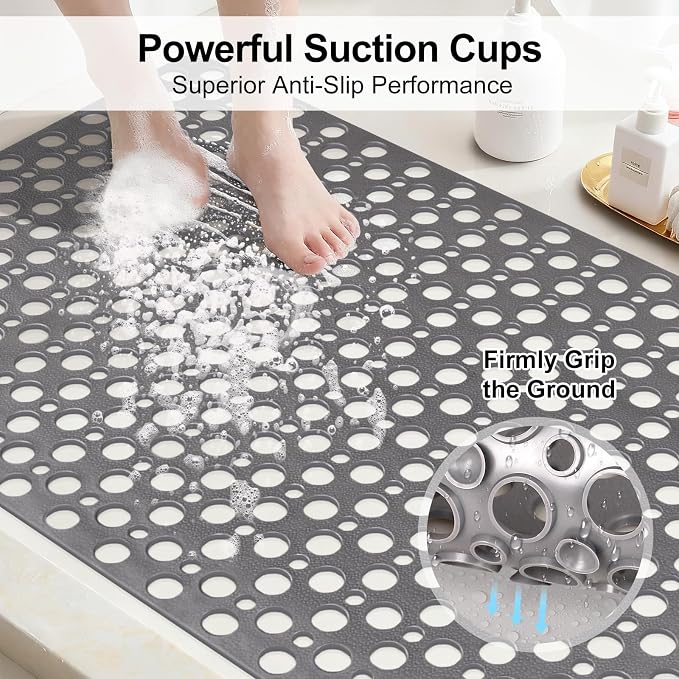 Anti Slip Shower Mat with Suction Cups, 23.6x35.4 Inch Quick Drain TPE Non Slip - Image 3