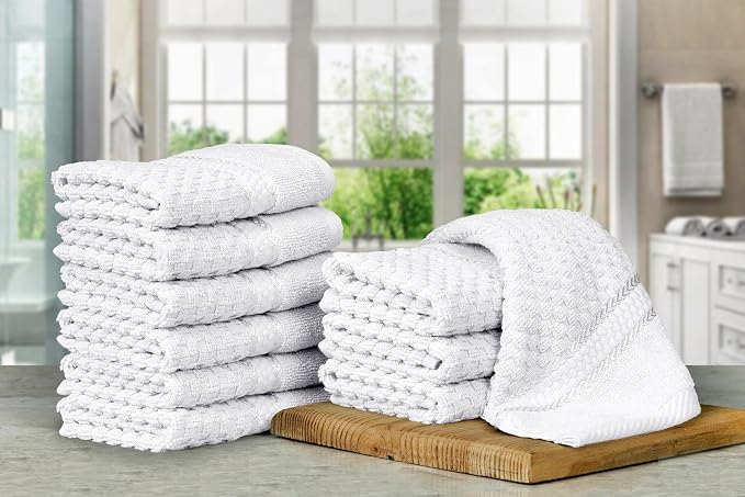 Ample Decor Christmas White Wash Cloth Set of 10 100% Cotton - Image 2