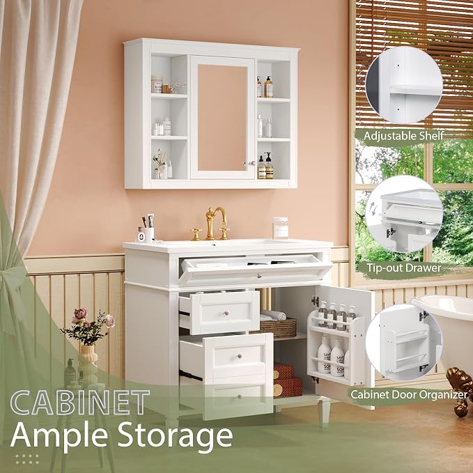 36" Bathroom Vanity with Matching Medicine Cabinet, Modern Sink Storage Cabinet - Image 3