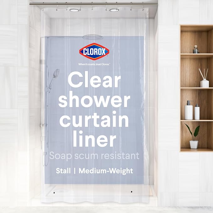 Clorox Shower Curtain Liner, Premium Medium-Weight Durable Waterproof 6g PEVA by Clorox