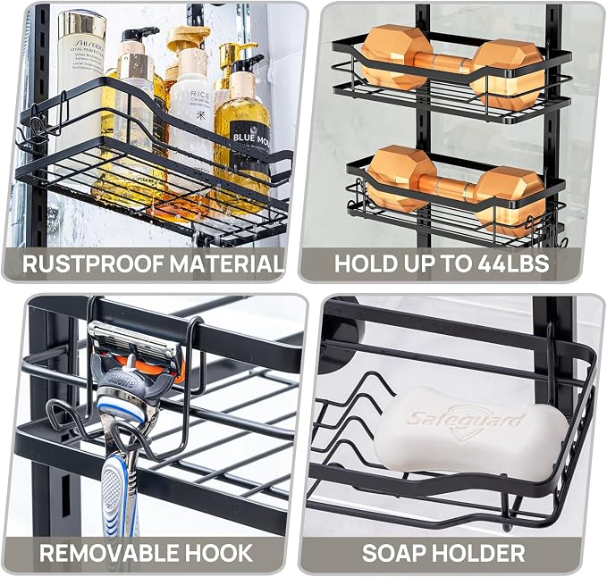 LEVERLOC Over The Door Shower Caddy, Shelf Distance Adjustable Hanging Rack - Image 5