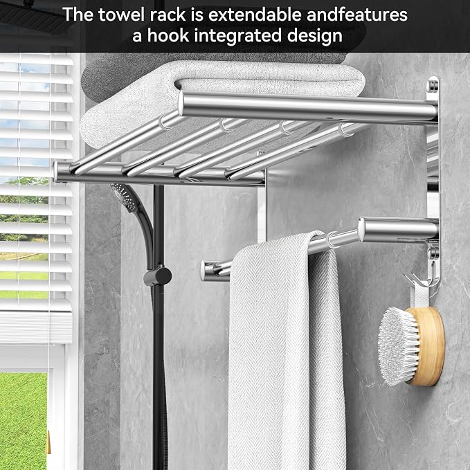 Adjustable Towel Bar for Bathroom Wall Mount17-30.7inch Adhesive Shower Towel - Image 4