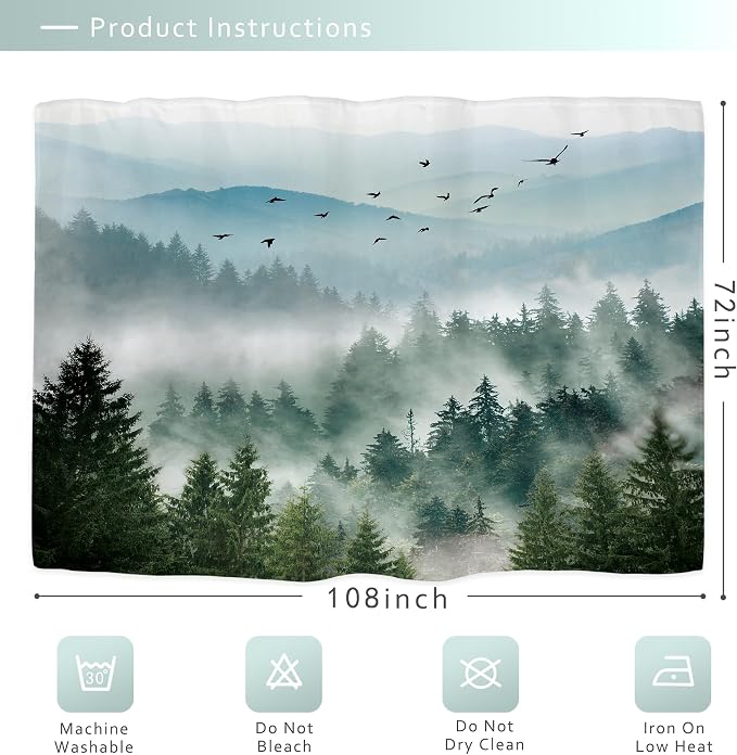 Riyidecor Extra Wide Green Mountain Shower Curtain 108Wx72H Inch Rustic Nature - Image 6