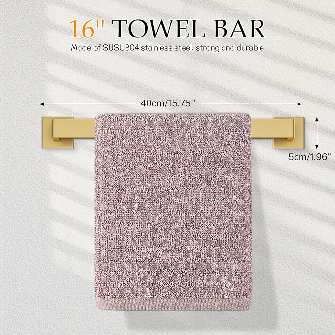 Brushed Gold Bathroom Hardware Set, 5-Piece Gold Towel Bar Set Stainless Steel - Image 2