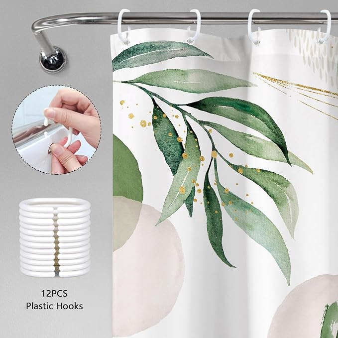 Green Boho Shower Curtain 60Wx72H Bohemian Mid Century Modern Abstract Palm - Image 6