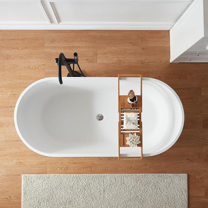 Cpingao 71" Stone Resin Freestanding Bathtub, Contemporary Oval Solid Surface - Image 4
