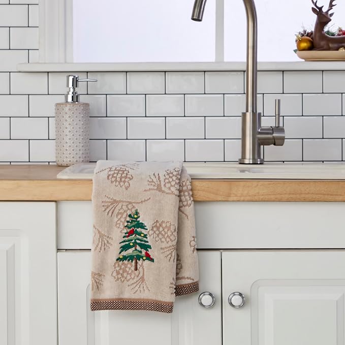 SKL Home Christmas/Winter Seasonal Fir 100% Cotton Embroidered 2pc Hand Towel - Image 3