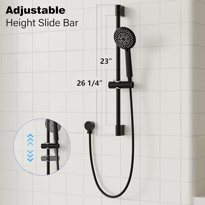 Gabrylly Shower System Black, Wall Mounted Slide Bar Shower Faucet Set Complete - Image 5