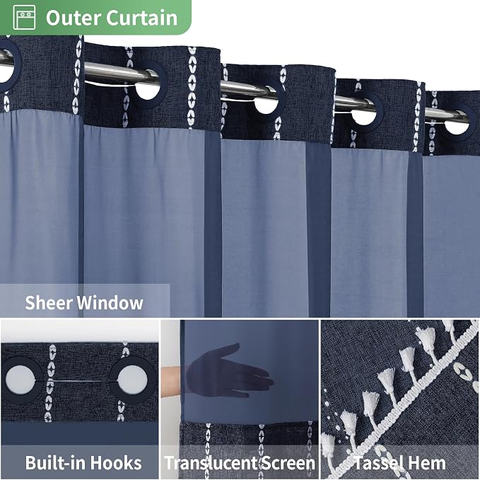 No Hook Long Shower Curtain Set - Image 4