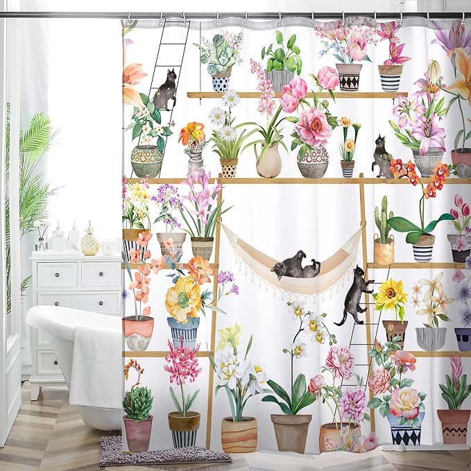 Bohemian Shower Curtain, Boho Floral Print Water Repellent Polyester Fabric by WCWahChunshowercurtains
