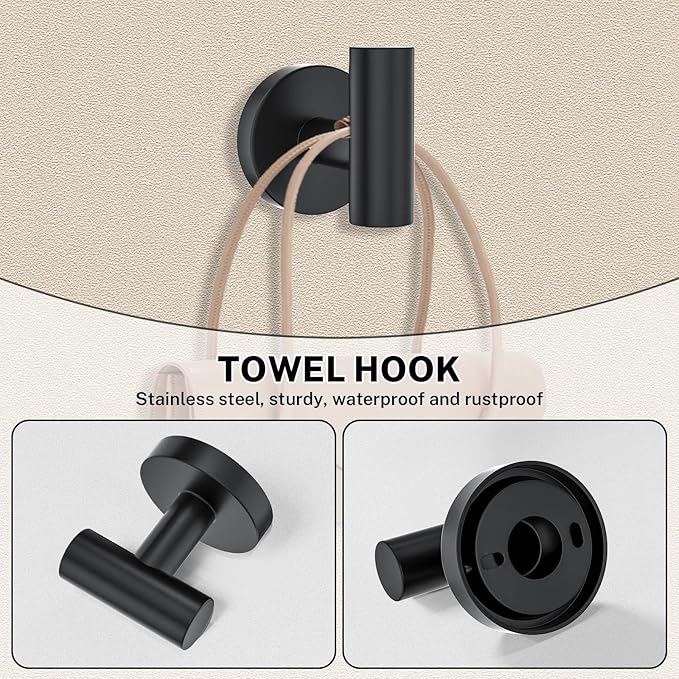 Matte Black Towel Bar Set 5-Piece Bathroom Hardware Accessories Set Includes - Image 5