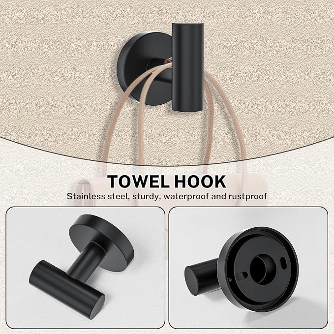 10 Pieces Towel Bar Set Matte Black Bathroom Hardware Set Includes 23.6 Inch - Image 5