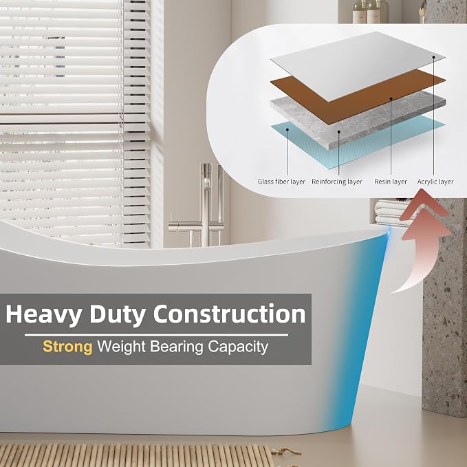 67" Freestanding Soaking Slipper Bathtub, WHALEKING Luxury Stand Alone Free - Image 5