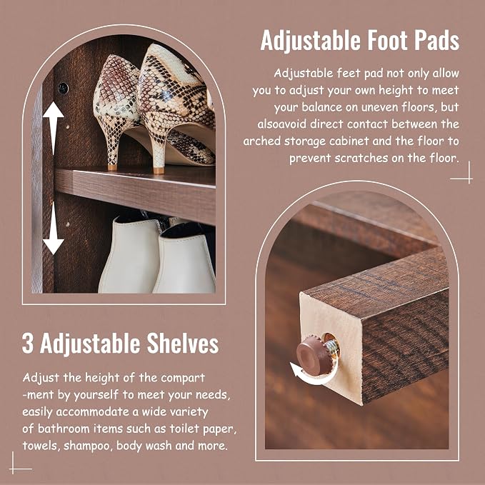 71" Tall Arched Bathroom Storage Cabinet, 7-Tier Modern Farmhouse Storage - Image 4