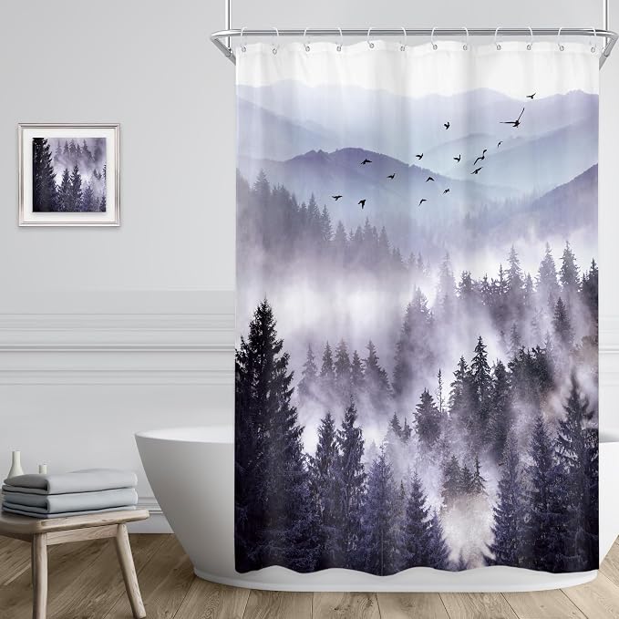 Riyidecor Purple Shower Curtain 48Wx72H Inch, Stall Narrow Rv Small Nature - Image 3
