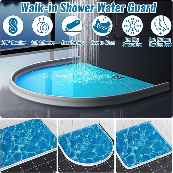 3" High Shower Threshold Water Dam 67" Long Collapsible Shower Water Splash - Image 3
