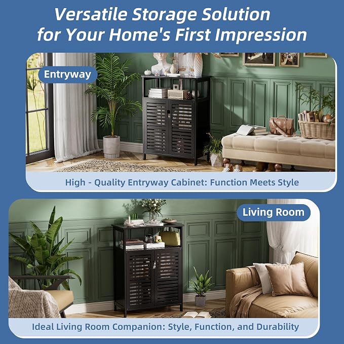 HITNET Black Bathroom Storage Cabinet, Freestanding Bamboo Floor Cabinet 4 Tier - Image 7