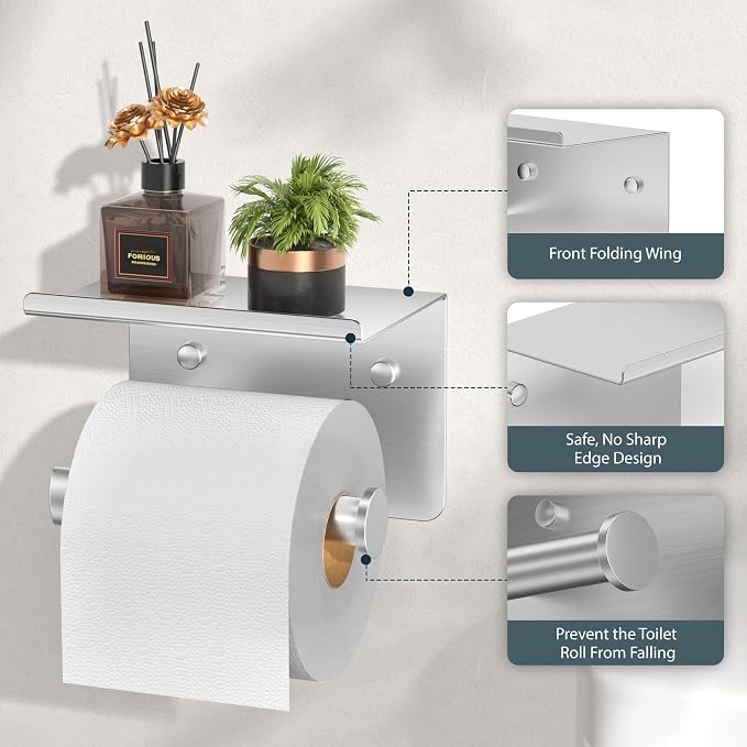FORIOUS Bathroom Hardware Accessories Set, SUS304 Stainless Steel Towel Bar Set - Image 2