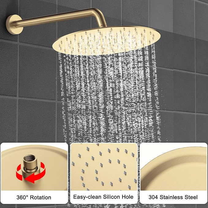 Shower Faucet Set Brass 12IN Rough-In Valve Body Trim Kit Rainfall Included - Image 6