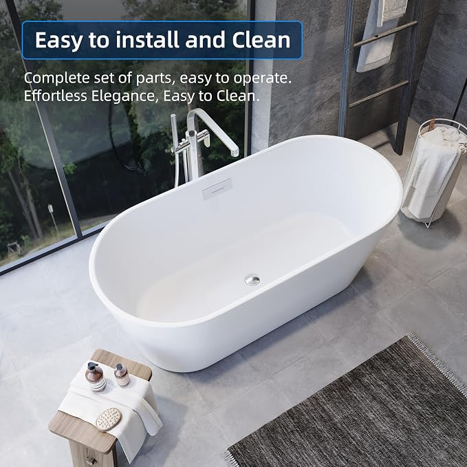67 Inch Freestanding Bathtub, Acrylic Soaking Bathtub - Image 9