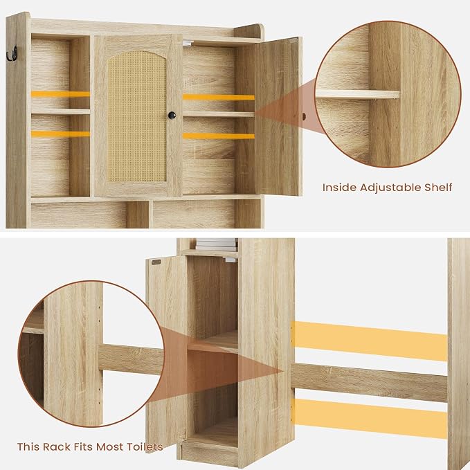 Itaar Over The Toilet Storage Cabinet, Farmhouse Rattan Bathroom Cabinet - Image 8