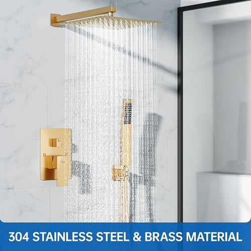 12 Inch Luxury Rain Shower Faucet Set, Brushed Gold Shower System - Image 2