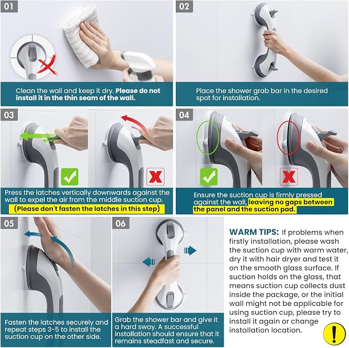 TAILI Shower Grab Bar, 2 Pack 12 Inch Suction Grab Bars - Image 2