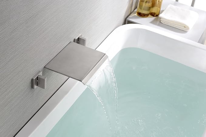 SUMERAIN Waterfall Tub Faucet Wall Mount Bathtub Faucet Brushed Nickel Dual - Image 5