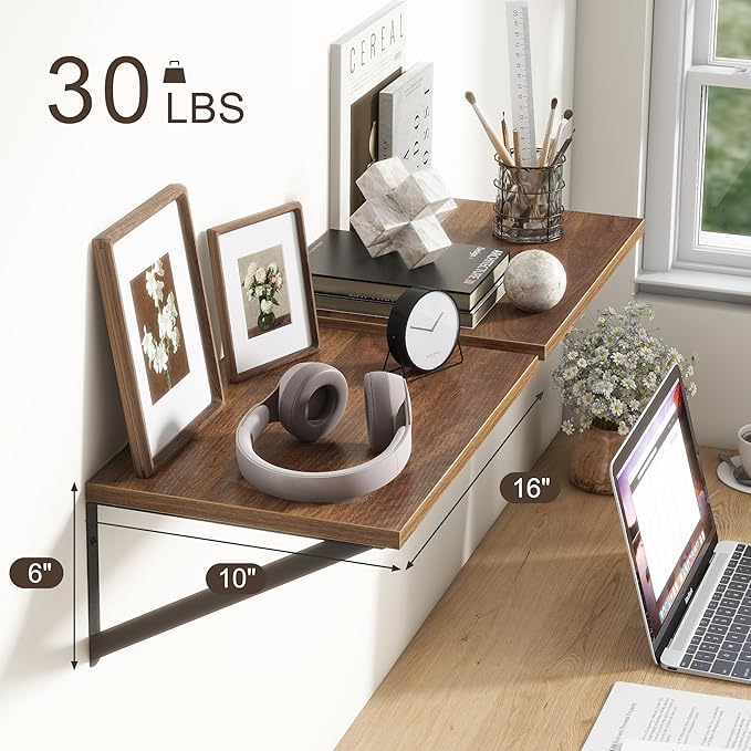 Fun Memories 10 Inch Deep Floating Shelves, Walnut Floating Shelf 16 Inch Long - Image 3
