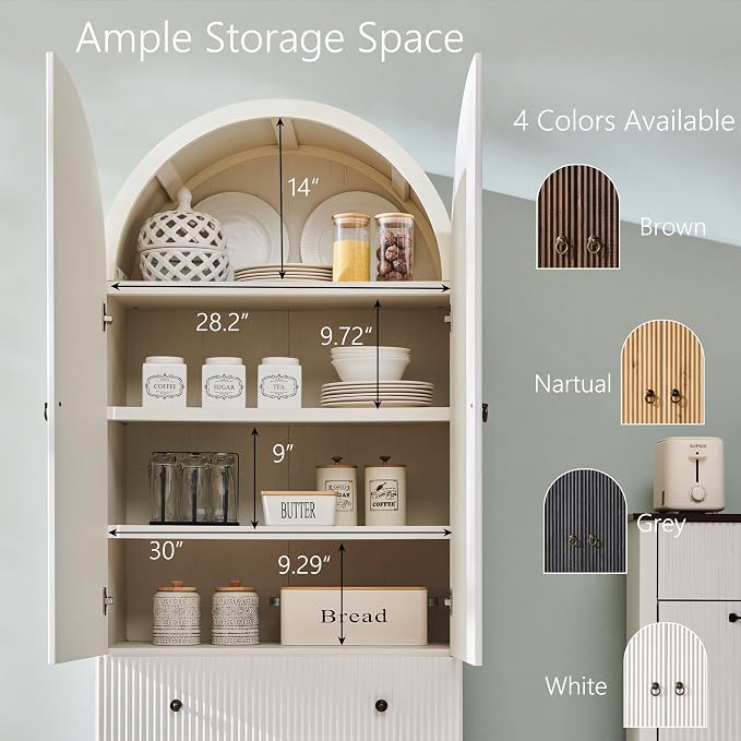 71" Tall Arched Pantry Cabinet, Fluted Kitchen Storage Cabinet - Image 5