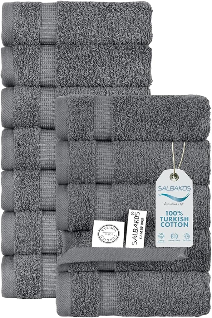 SALBAKOS 100% Turkish Cotton Washcloth Set of 12 13x13 inch | Heirloom Quality by SALBAKOS