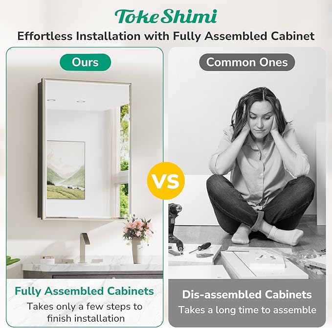 TokeShimi 24x26 Beveled Mirror Medicine Cabinet Recessed, Aluminum Framed Metal - Image 6
