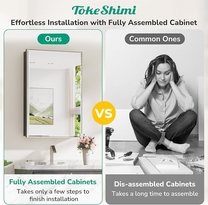 TokeShimi 16x24 Beveled Mirrored Medicine Cabinet Wall Mounted or Recessed - Image 6