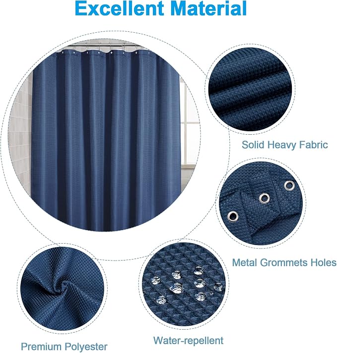 AmazerBath Waffle Shower Curtain Heavy Duty 240GSM, Hotel Quality, Bathroom - Image 2