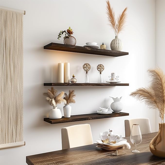 36 Inch Floating Shelves for Wall Rustic Brown Wood Wall Shelves for Bedroom - Image 4