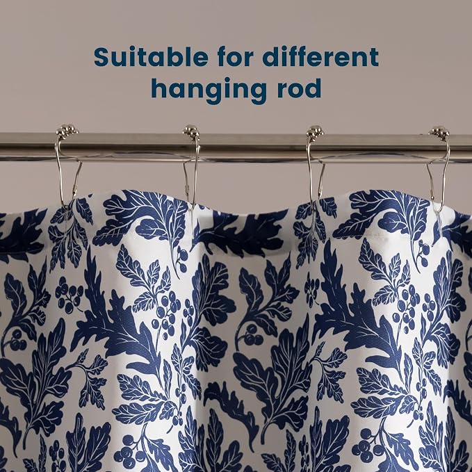 SLEEP ZONE Navy Leaf Shower Curtain Waterproof Curtains - Image 5