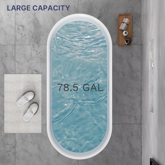 67" Acrylic Freestanding Soaking Bathtub, Modern Oval Acrylic Bath Tub - Image 6