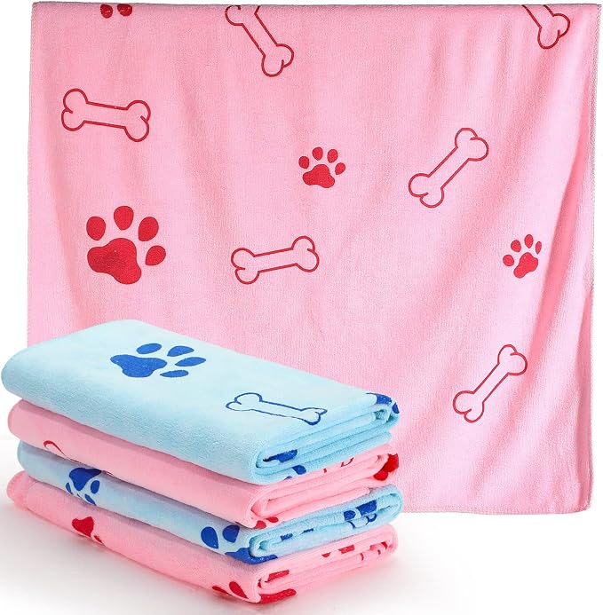 Chumia 4 Pcs Dog Towels for Drying Dog Puppy Bulk Microfiber Absorbent Paw by Chumia